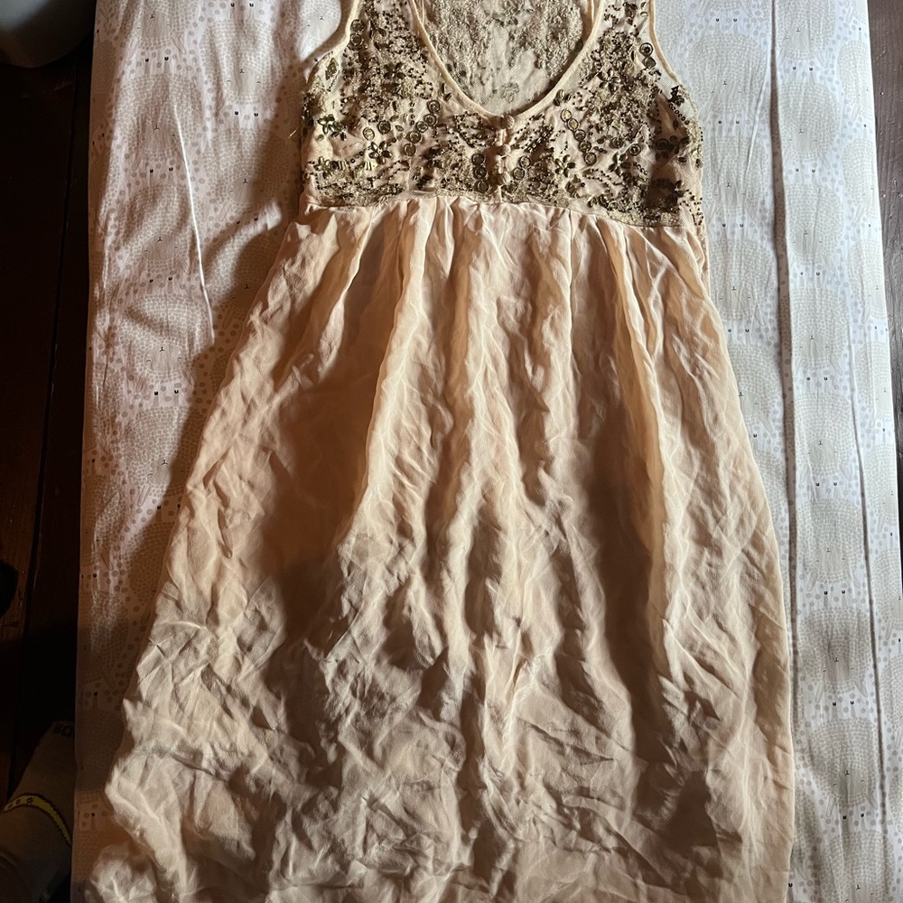 Cream beaded and silk Sleeveless Dress by Anthropologie